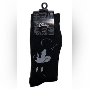 Disney Mickey Mouse Crew Socks 2 Pair Men 6.5-12 Black Gray w Faces Classic NEW!